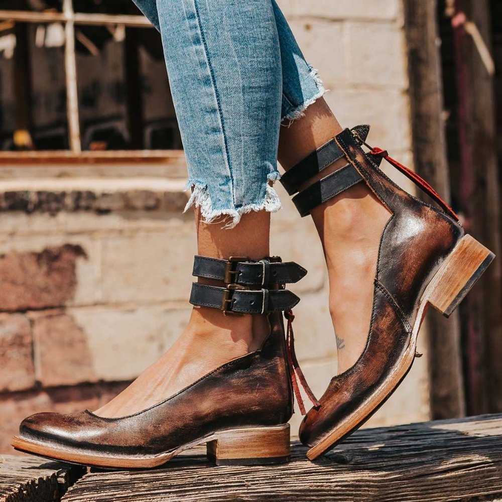 Freebird by Stephen Black/Brown distressed Maribel Leather Western Mary Jane